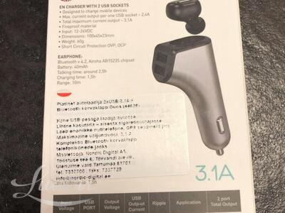 Autolaadija 2xUSB 3,1A + Bluetooth kõrvaklapp 44639