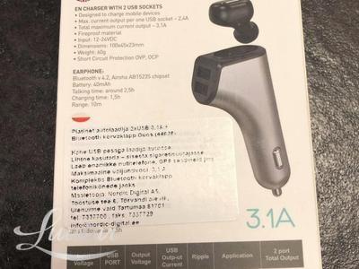 Autolaadija 2xUSB 3,1A + Bluetooth kõrvaklapp 44639