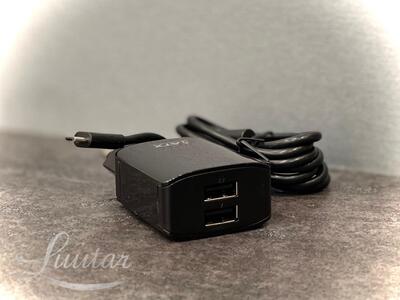 Laadija ATX 2xUSB 5V-2.1A + Juhe microUSB Uus!