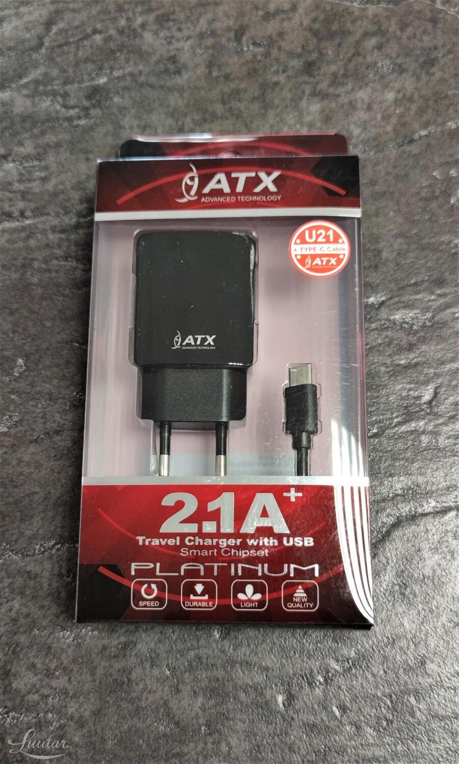 Laadija ATX U21 2.1A + Juhe USB Type-C UUS!