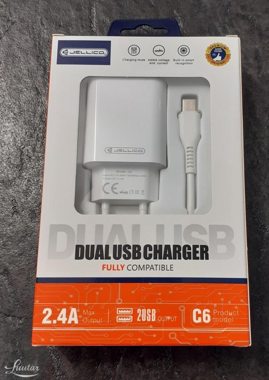 Laadija Jellico C6 USB 2A + USB Type-C UUS!