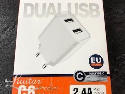 Laadija Jellico C6 USB 2A + USB Type-C Uus!