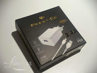 Laadija Prestico F6S 1x USB + Juhe Lightning 2.1A valge UUS!