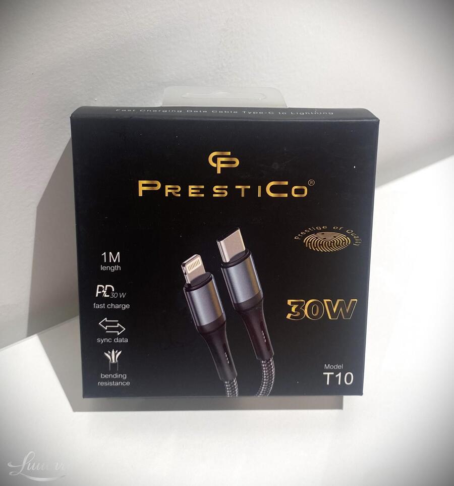 Laadimisjuhe Prestico T10 Type-C/ Lightning 30W PD must UUS!