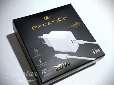 Laadija Prestico F8S USB-C/Lihgtning Cable 20W PD valge UUS!
