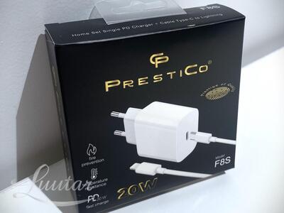 Laadija Prestico F8S USB-C/Lihgtning Cable 20W PD valge UUS!