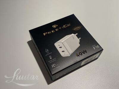 Laadija Prestico F16 2xUSB-C 40W PD valge UUS!