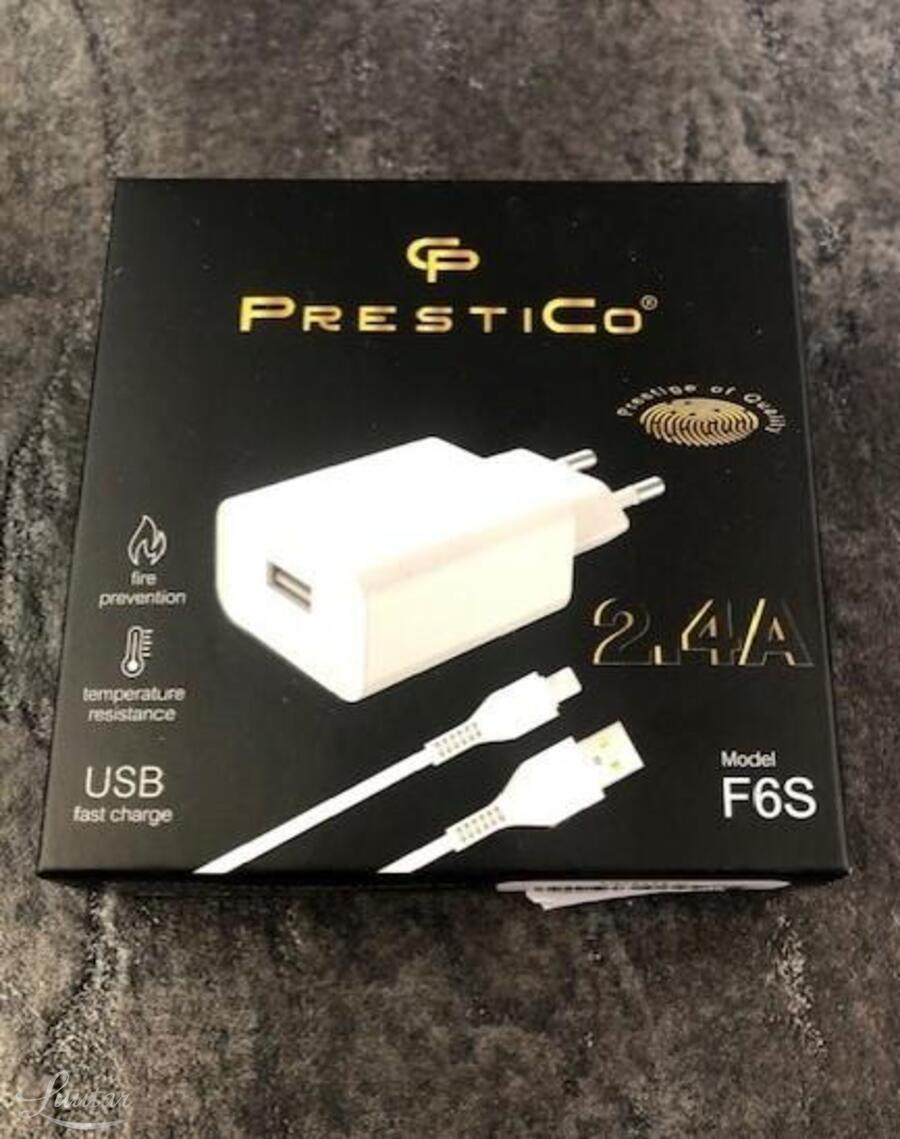 Laadija PRESTICO F6S 1xUSB + Juhe LIGHTNING 2,4A white