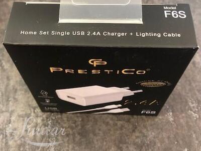 Laadija PRESTICO F6S 1xUSB + Juhe LIGHTNING 2,4A white