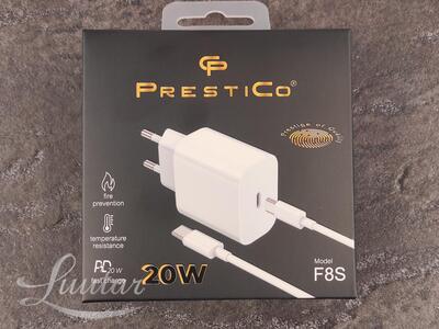 Laadija PRESTICO F8S USB Type-C 20W + Juhe USB Type-C → USB Type-C white
