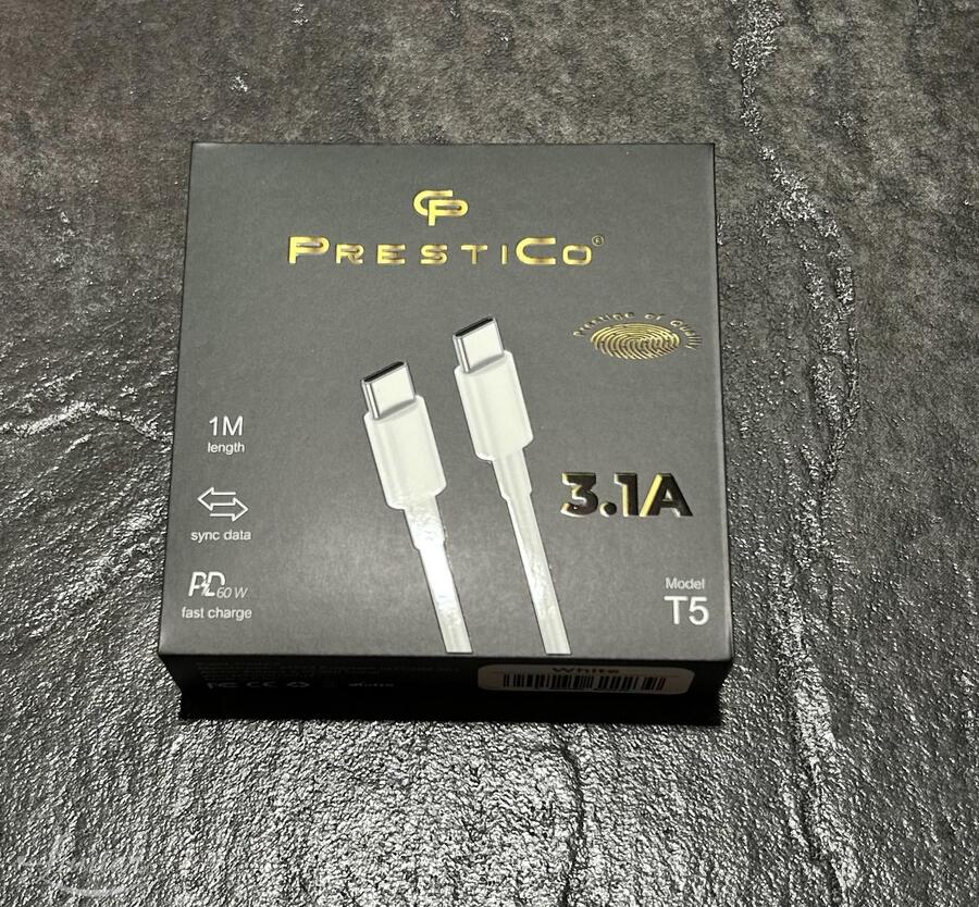 PRESTICO T5 Juhe USB Type-C → USB Type-C 3.1A Valge