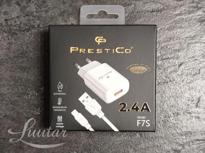 Laadija PRESTICO F7S 1xUSB+Juhe Lightning 2.4A Valge