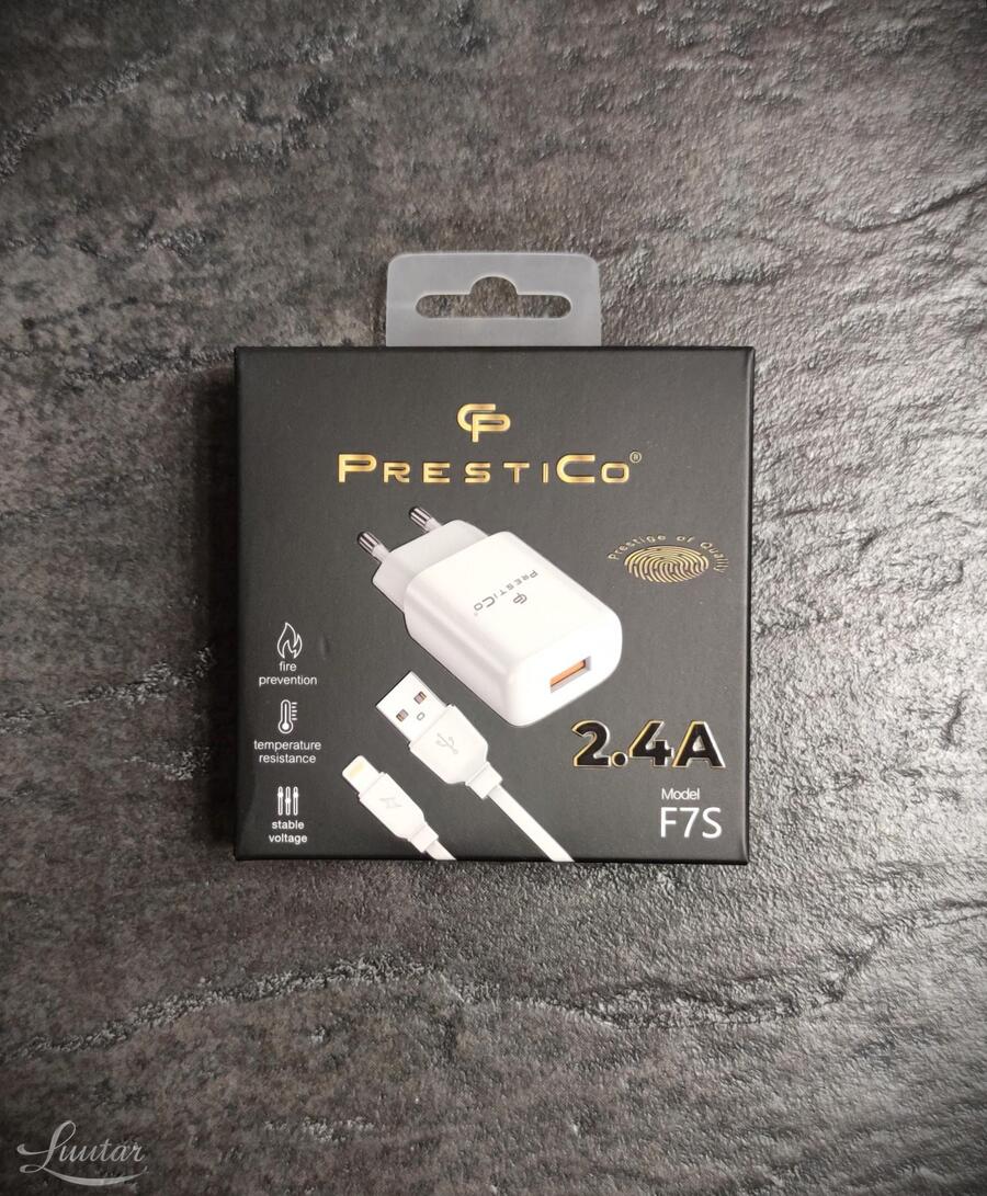 Laadija PRESTICO F7S 1xUSB+Juhe Lightning 2.4A Valge