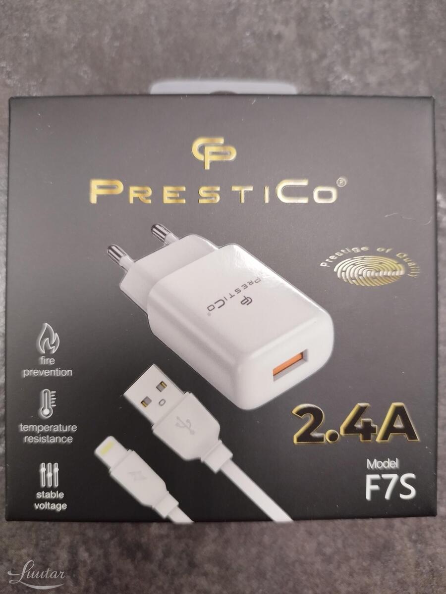 Laadija PRESTICO F7S 1xUSB + Juhe Lightning 2.4A Valge