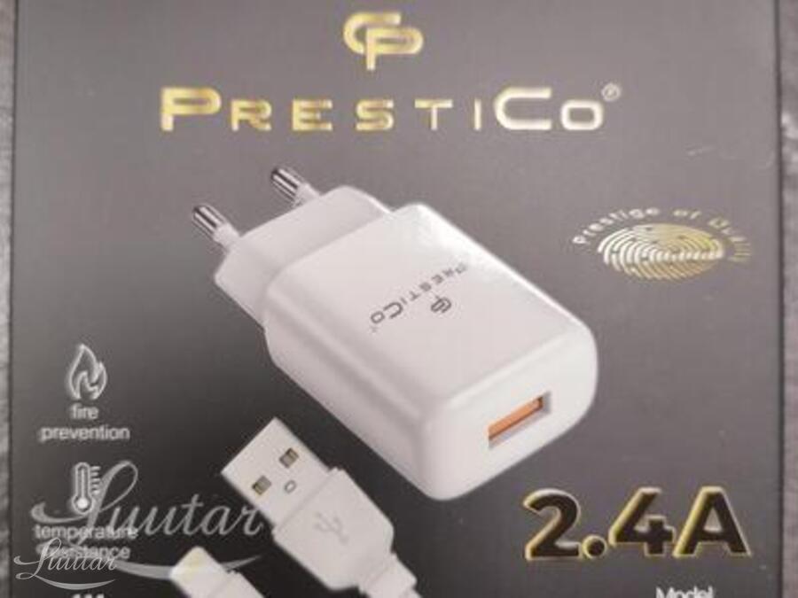 Laadija PRESTICO F7S 1xUSB + Juhe Lightning 2.4A Valge