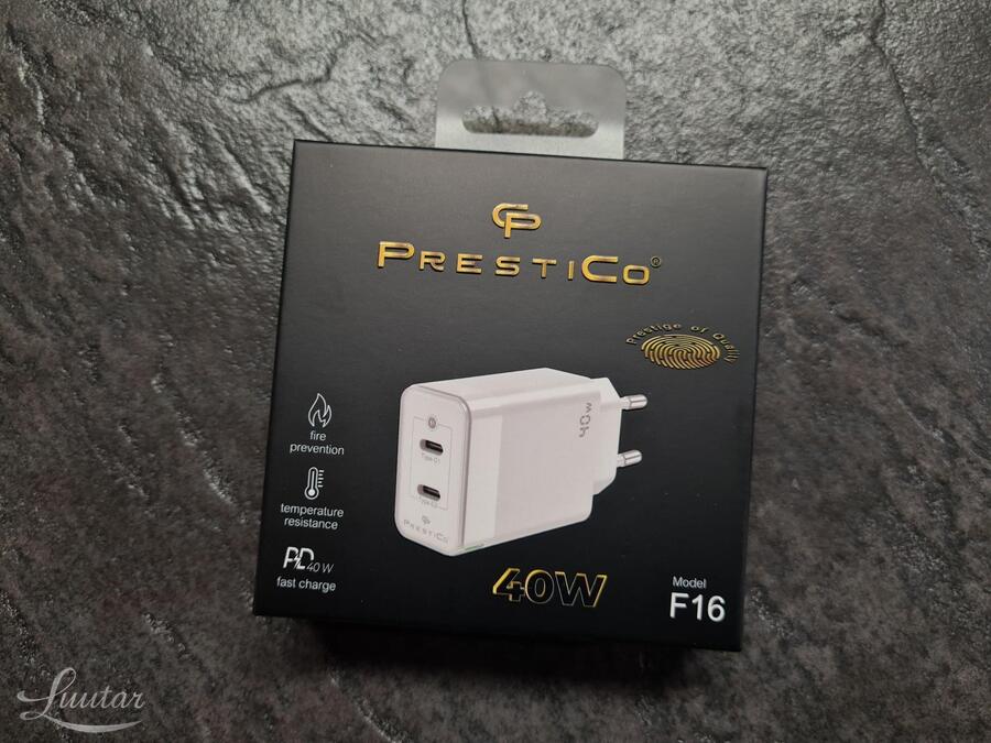 Laadija PRESTICO F16 2xUSB-C 40W PD Valge