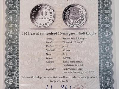 Münt Eesti Vabariik 10 Marka 1926a