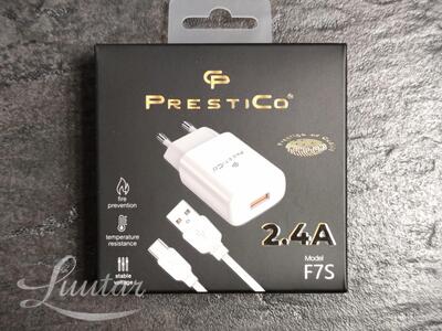 Laadija PRESTICO F7S 1xUSB + Juhe USB Type-C 2.4A
