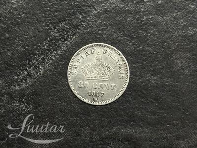 Hõbemünt "Prantsusmaa. Napolion III. 20 sentiю 1867a."