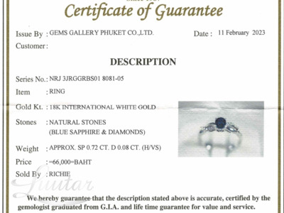 Kuldsõrmus 750* Briljandid 0,08ct ja Safiir 0,72ct