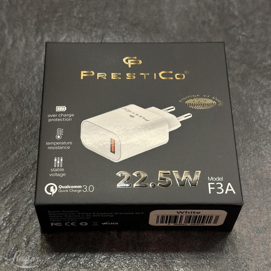 Laadija PRESTICO F3A 1xUSB 22​.​5W​ QC​ 3​.​0
