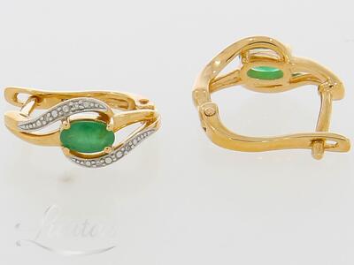 Kuldkõrvarõngad 585* Smaragdid 0,44ct + briljandid 0,012ct UUED!