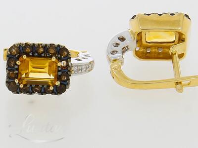 Kuldkõrvarõngad 585* Suitsukvarts + tsitriin 2,88ct + briljandid 0,04ct UUED!