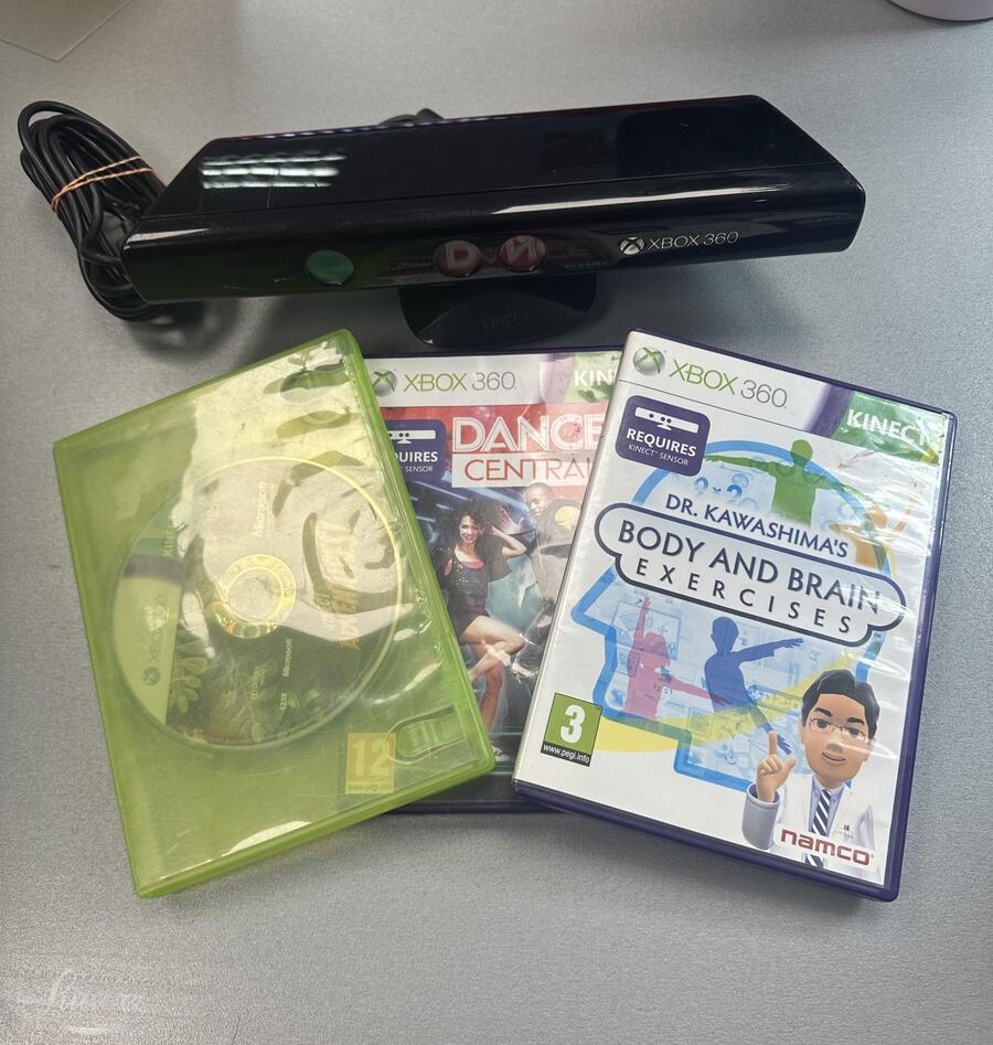 Kinect Xbox 360le + 3 mängu