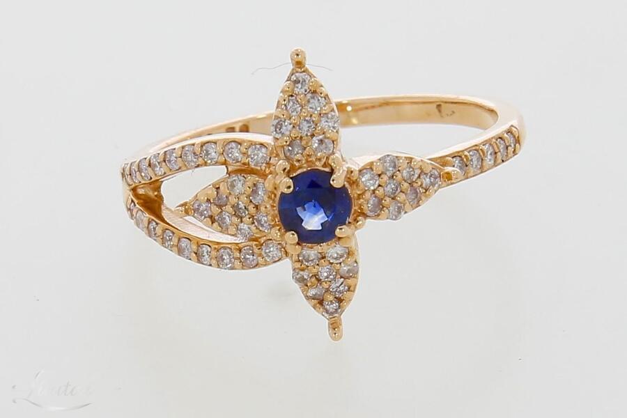 Kuldsõrmus 585* UUS! Looduslik safiir 0.26ct + looduslikud briljandid 0.30ct