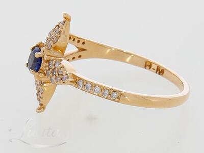 Kuldsõrmus 585* UUS! Looduslik safiir 0.26ct + looduslikud briljandid 0.30ct