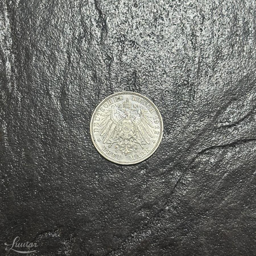Hõbemünt Saksamaa 3 märki 1912a. 900*