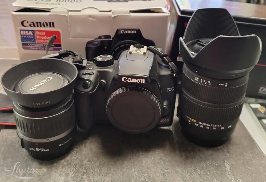 Fotokaamera Canon 1000D + Canon 18-55mm + Sigma 18-200mm
