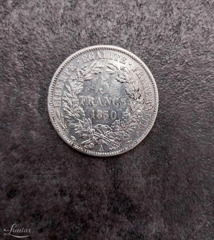 Hõbemünt "5Frankov 1850a"