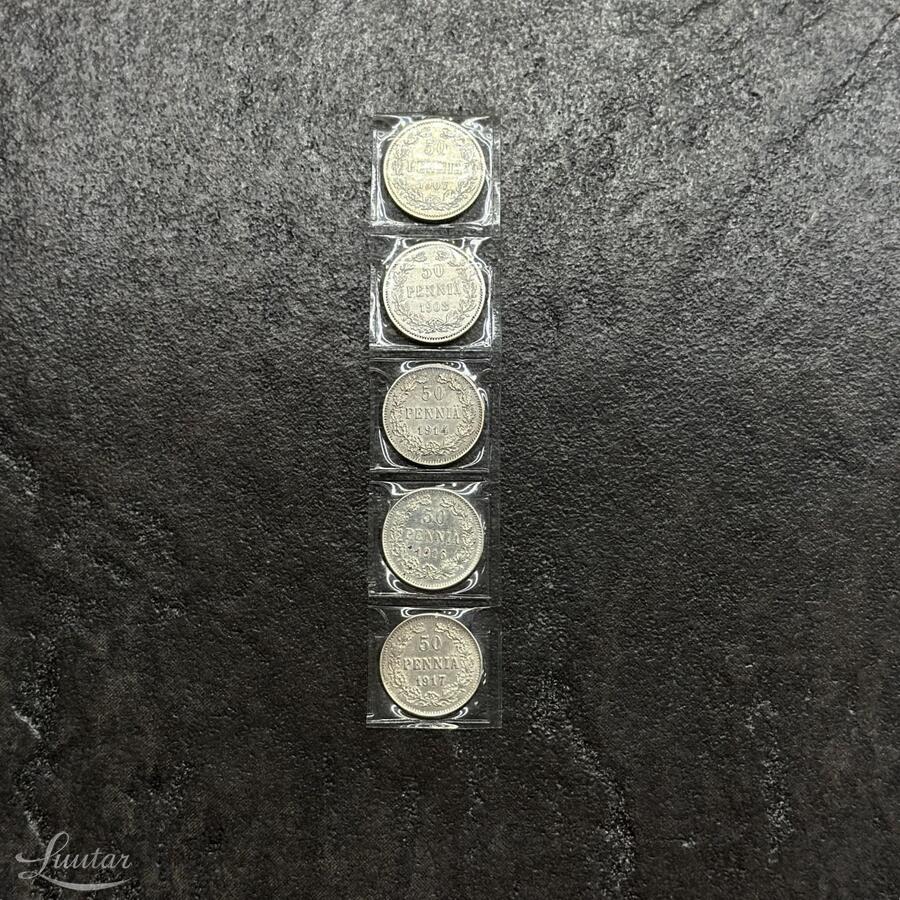 Mündid Soome 50 penni 1907,1908,1914, 1916, 1917 750*