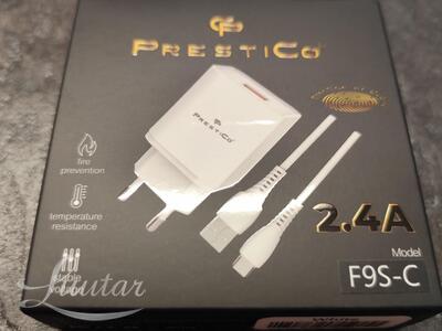 Laadija PRESTICO F9S 1xUSB + Juhe USB-C 2.4A valge