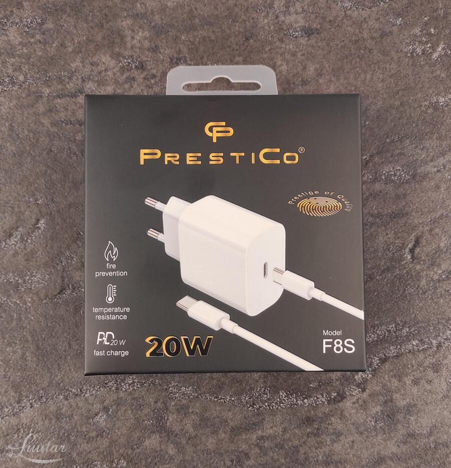Laadija PRESTICO F8S 1xUSB-C + Juhe USB-C 20W PD valge