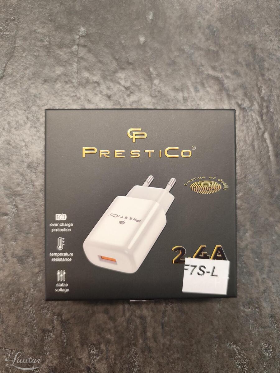 Laadija PRESTICO F7S 1xUSB + Juhe Lightning 2.4A Valge