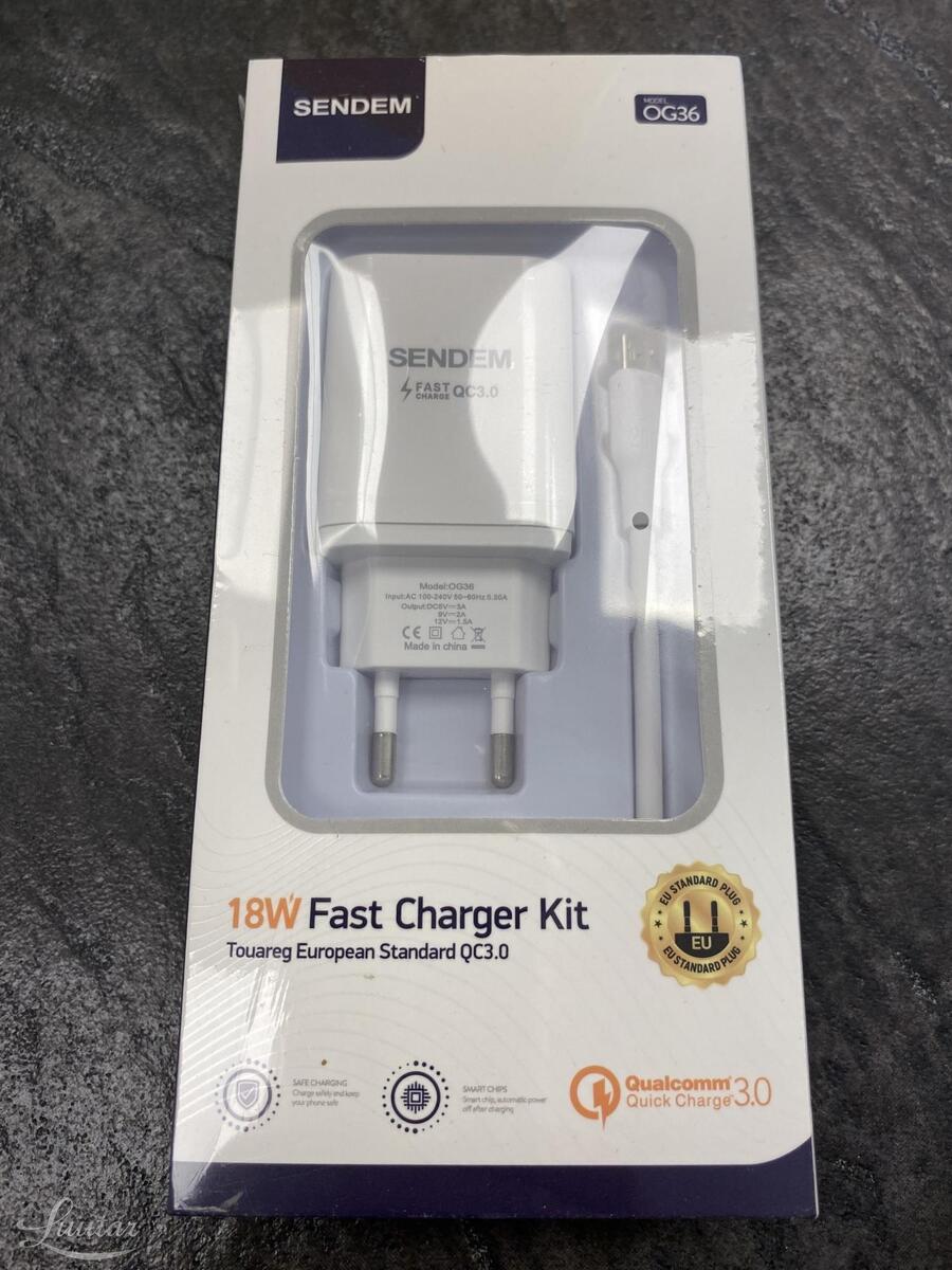 Laadija SENDEM OG36 1xUSB + microUSB QC 3.0 valge UUS