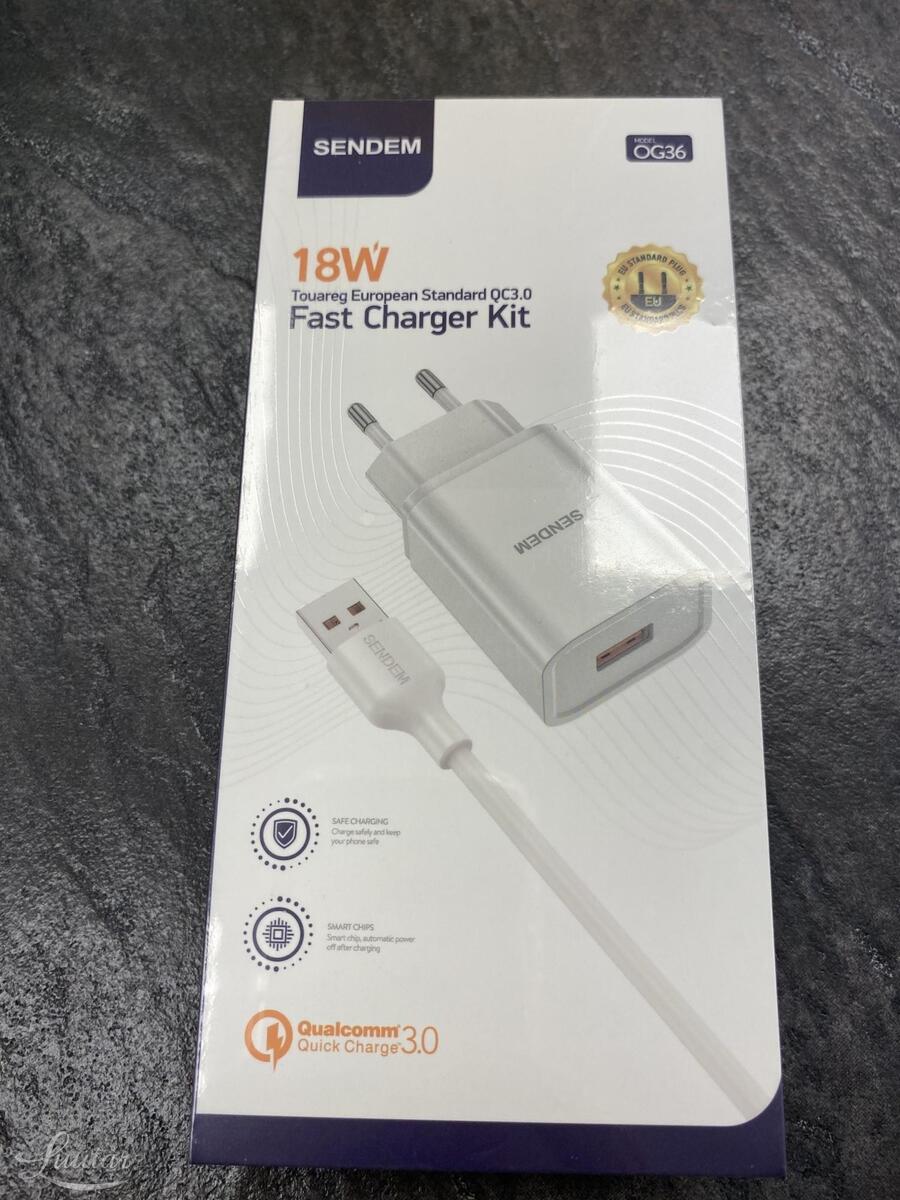 Laadija SENDEM OG36 1xUSB + microUSB QC 3.0 valge UUS