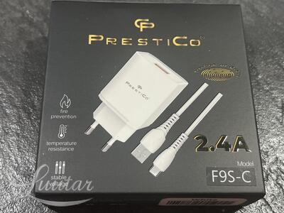 Laadija PRESTICO F9S 1xUSB + Juhe USB-C 2.4A valge