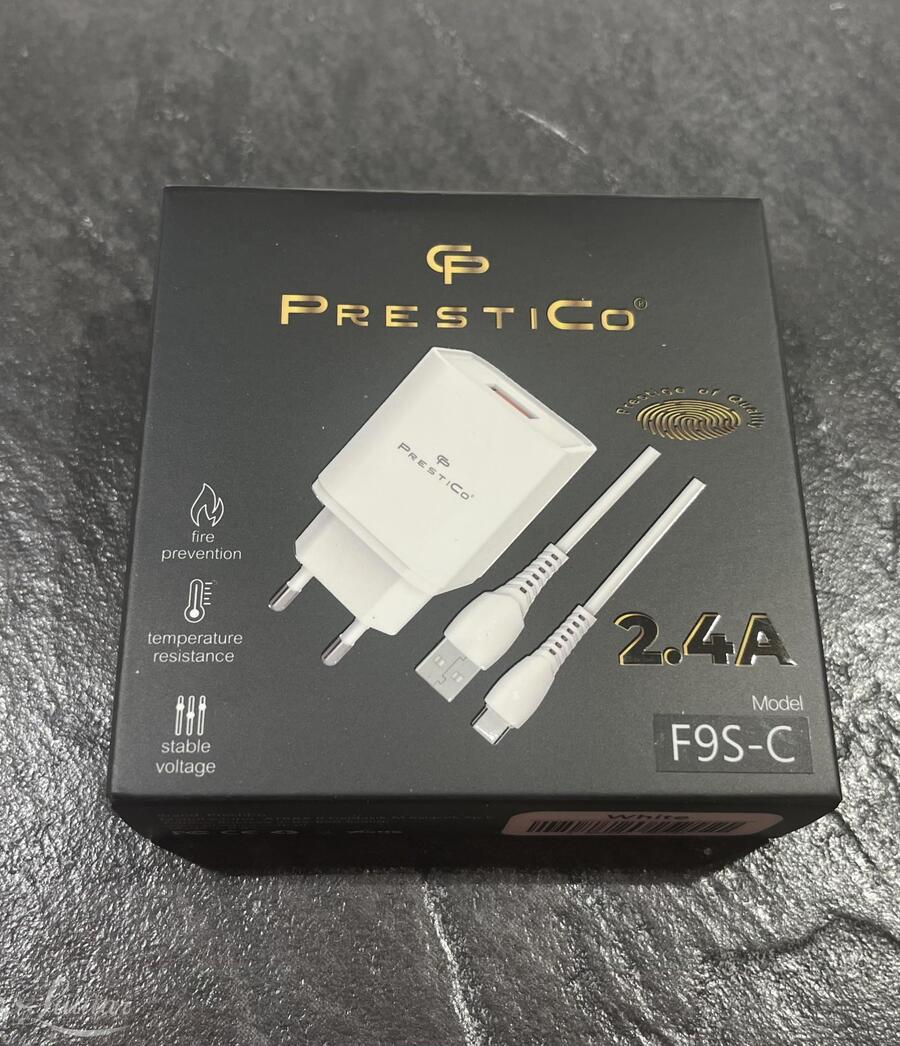Laadija PRESTICO F9S 1xUSB + Juhe USB-C 2.4A valge