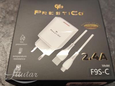 Laadija PRESTICO F9S 1xUSB + Juhe USB-C 2.4A valge