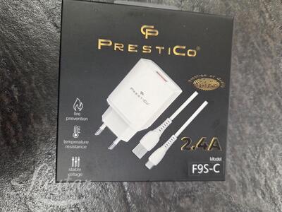 Laadija PRESTICO F9S 1xUSB + Juhe USB Type-C 2.4A Valge
