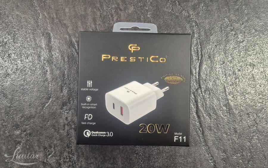 Laadija PRESTICO F11 1xUSB + USB-C QC PD 20W valge