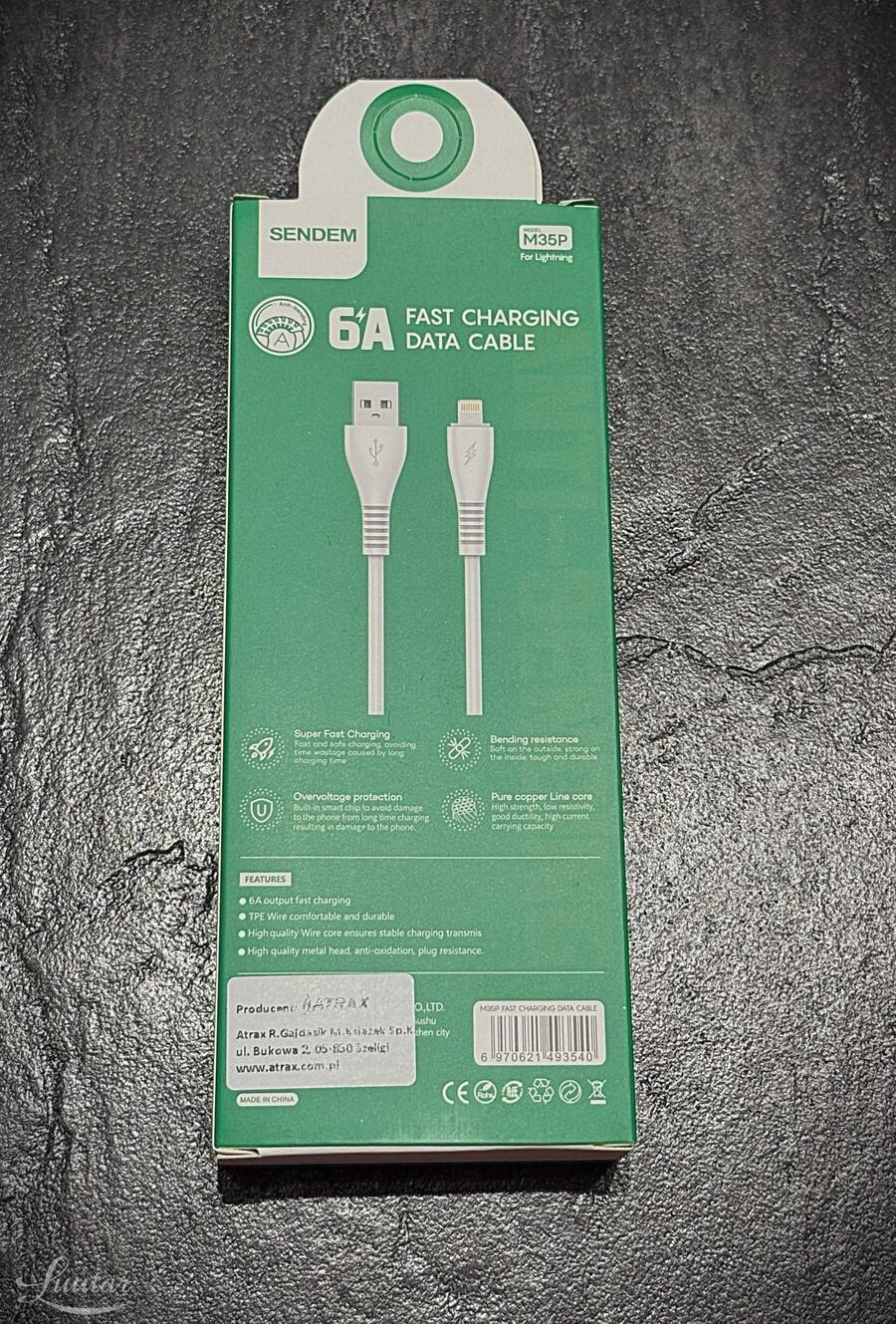 Juhe SENDEM M35P USB - Lightning 6A valge UUS!