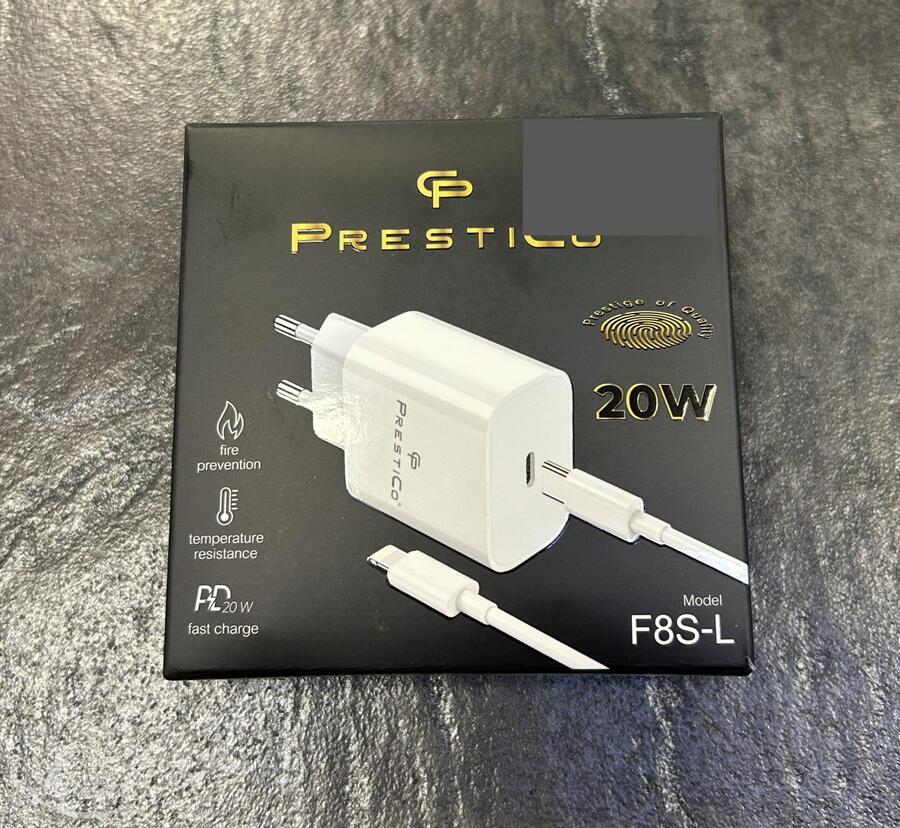 Laadija PRESTICO F8S-L 1xUSB-C + Juhe Lihtning 20W PD
