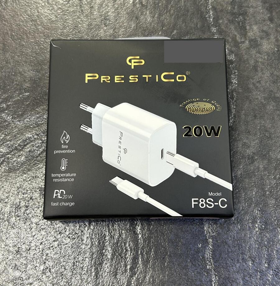 Laadija PRESTICO F8S 1xType-C + Juhe Type-C 20W PD valge