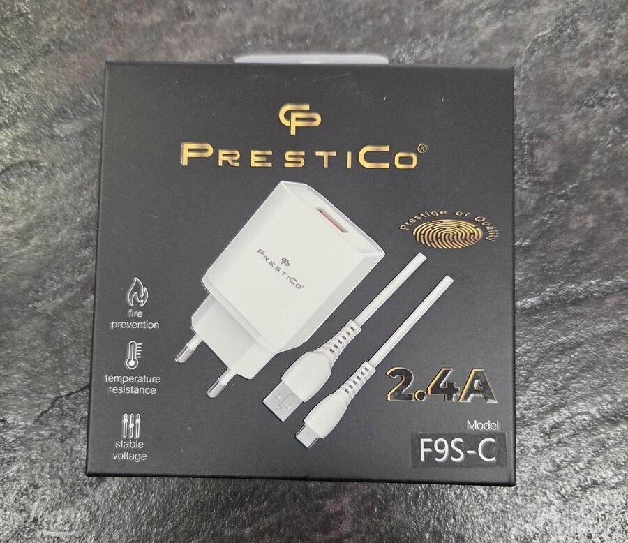 Laadija PRESTICO F9S 1xUSB + Juhe USB-C 2.4A valge UUS!