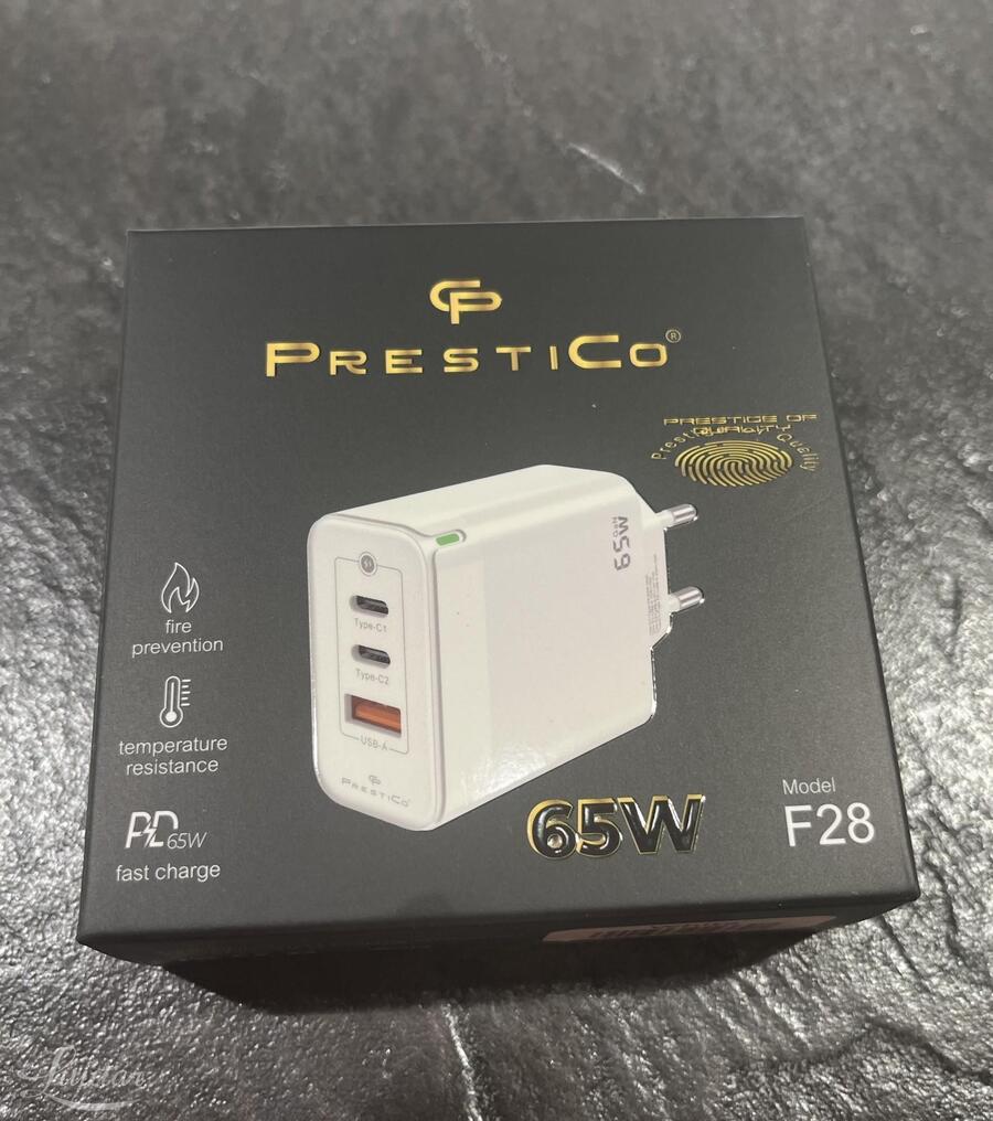 Laadija PRESTICO F28 1xUSB + 2xUSB-C 65W 2xPD GaN valge UUS!