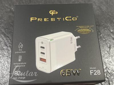 Laadija PRESTICO F28 1xUSB + 2xUSB-C 65W 2xPD GaN valge UUS!